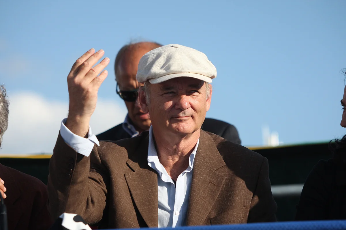 Bill Murray visit a refugee camp for victims of the earthquake