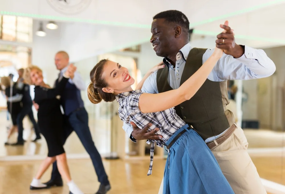 couple in a ballroom dance class