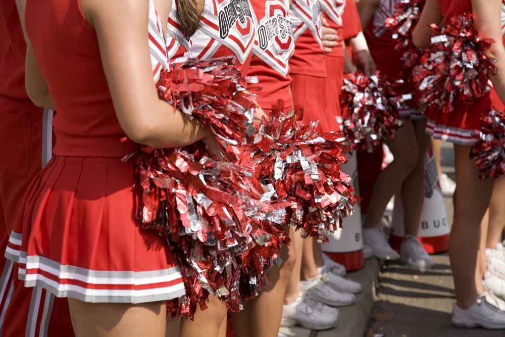 closeup of college cheerleaders
