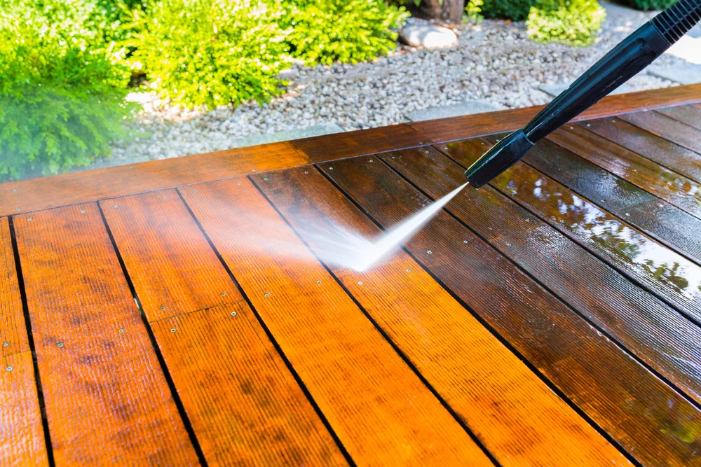 power washing a deck