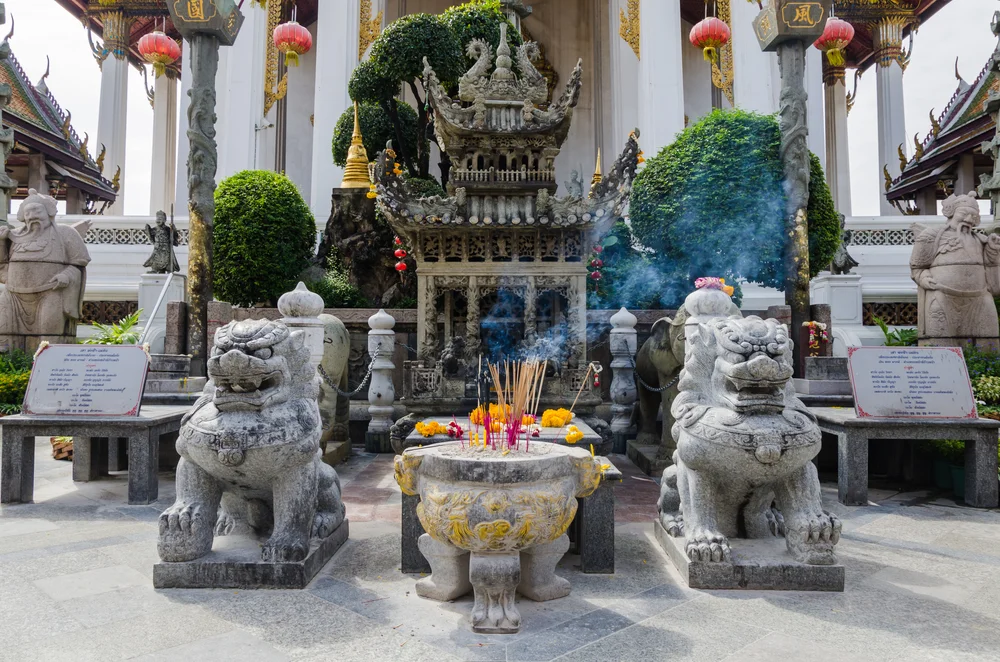 fu dogs outside of a temple