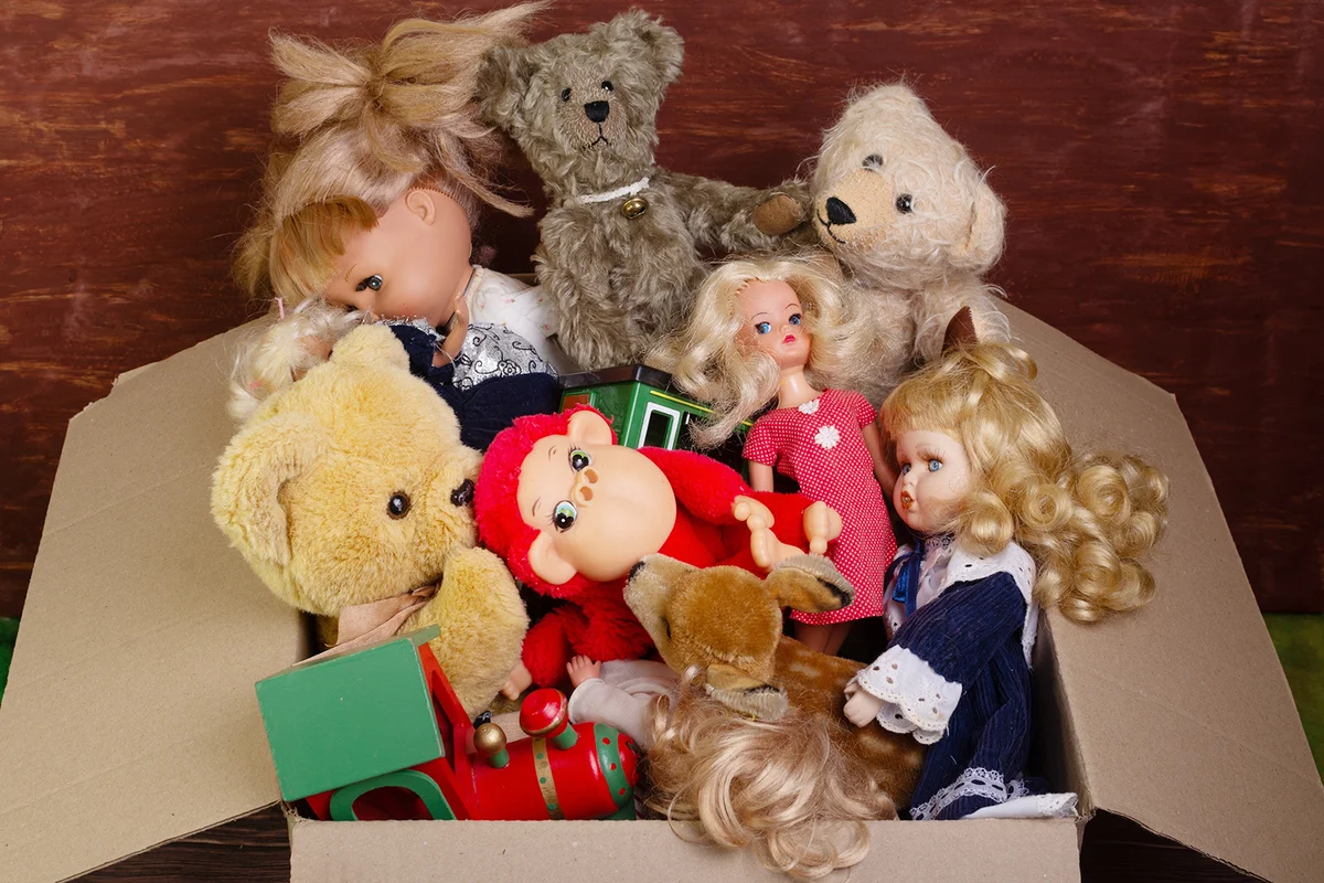 Box of old toys, old toys box