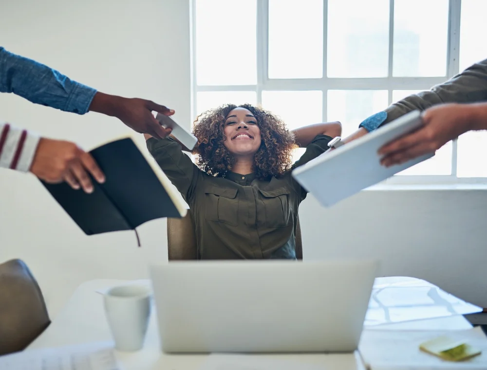 woman calm in a chaotic environment