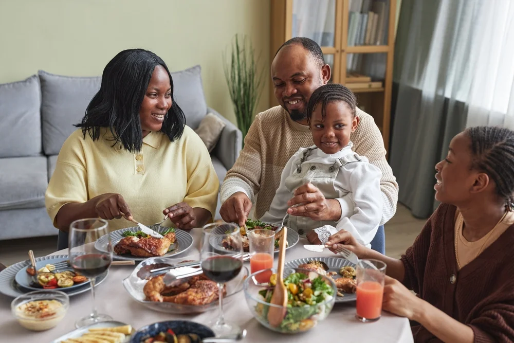 family eating dinner together