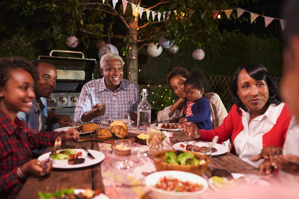 family eating outdoors