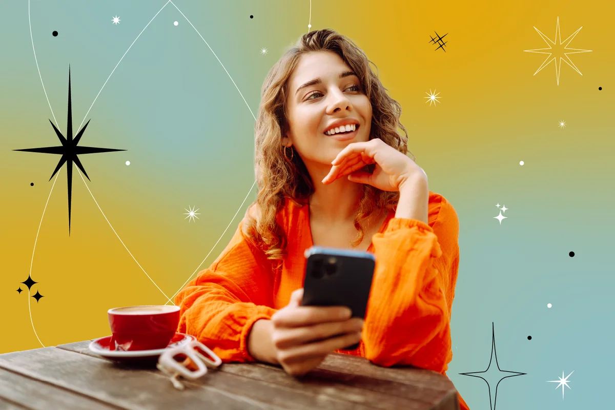 woman reading text message on mobile phone