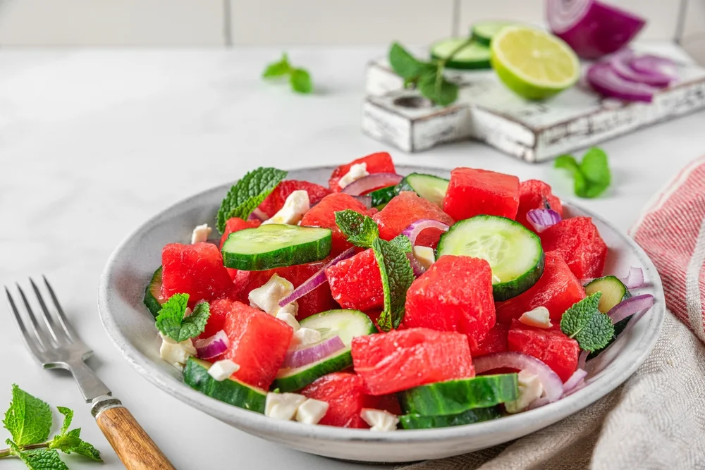 plate of watermelon salad