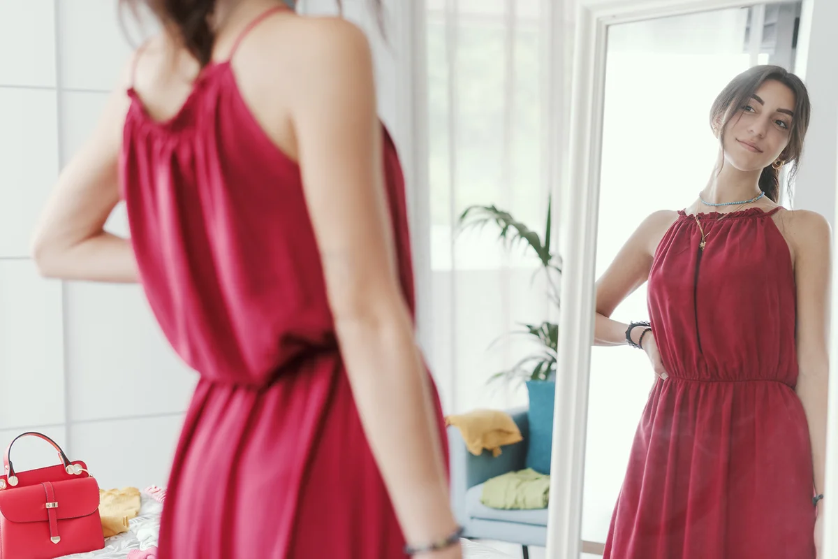 Confident woman trying a new outfit