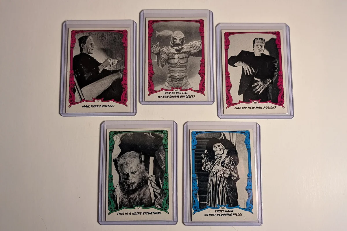 Lot of 5 Vintage 1980 Universal City Studios You'll Die Laughing Monster Trading Cards