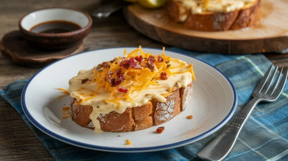 cheesy Welsh rabbit on a plate