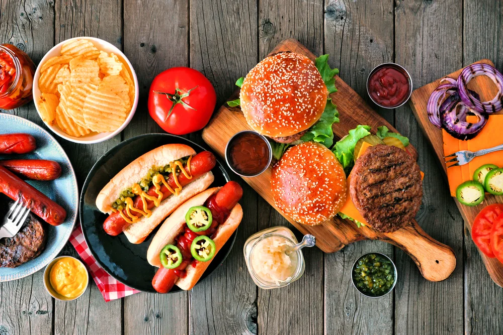 hamburgers and hot dogs