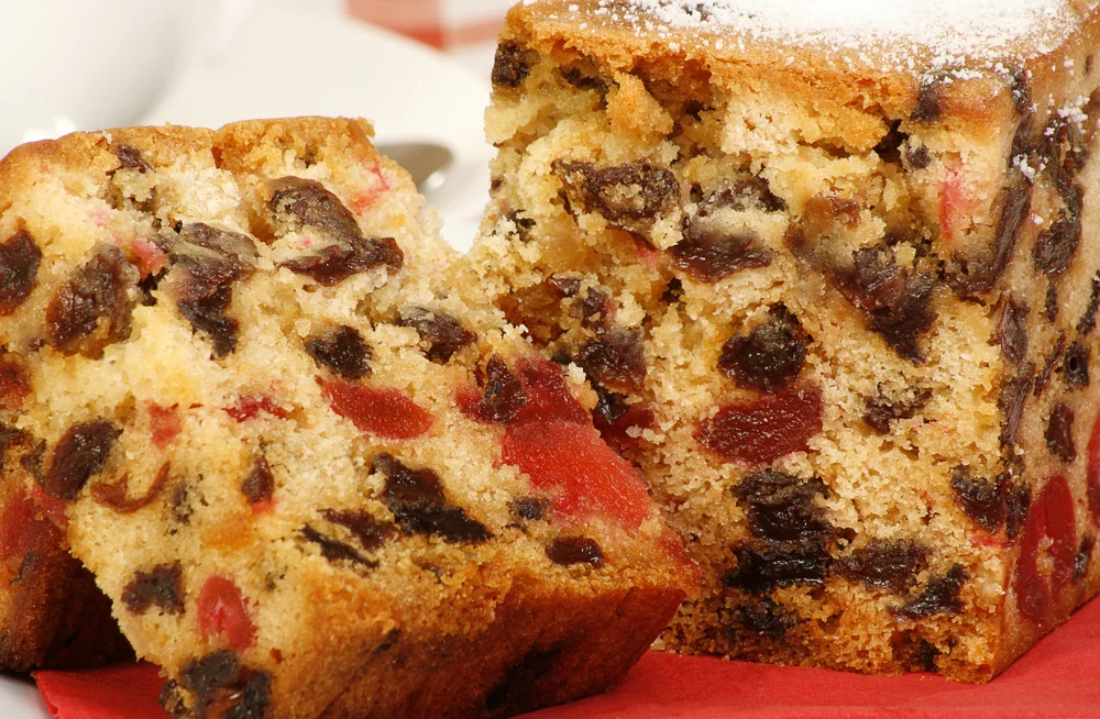 sliced fruitcake closeup