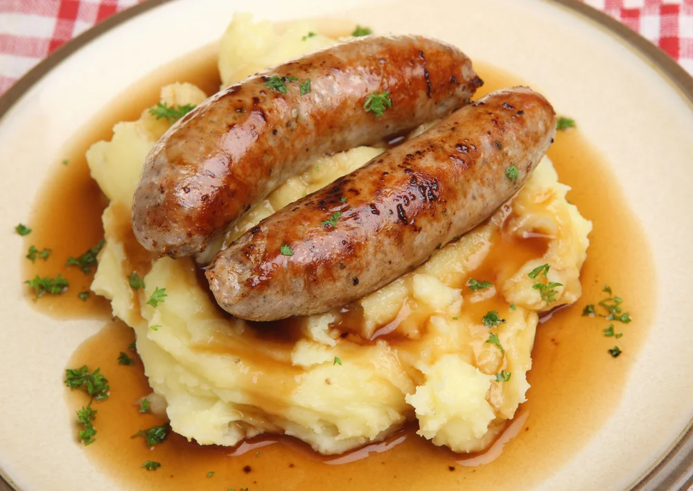Plate of bangers and mash
