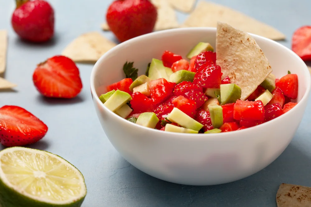 bowl of strawberry and avocado salsa