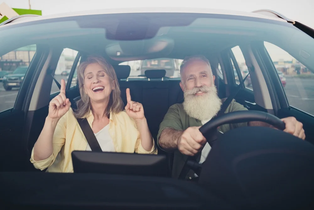 couple driving in car