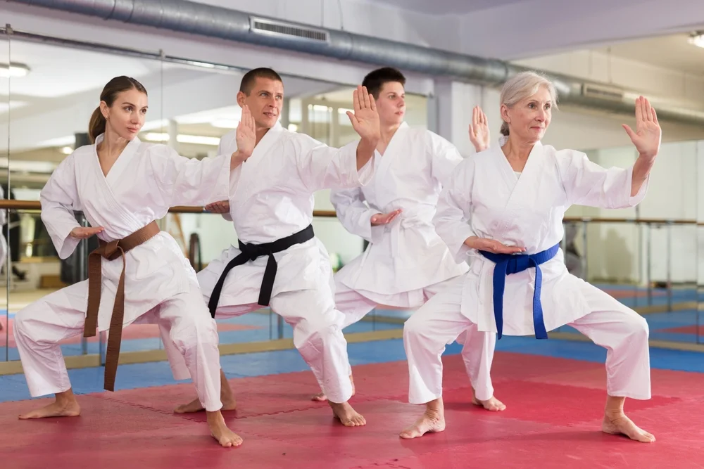 adults in a martial arts class