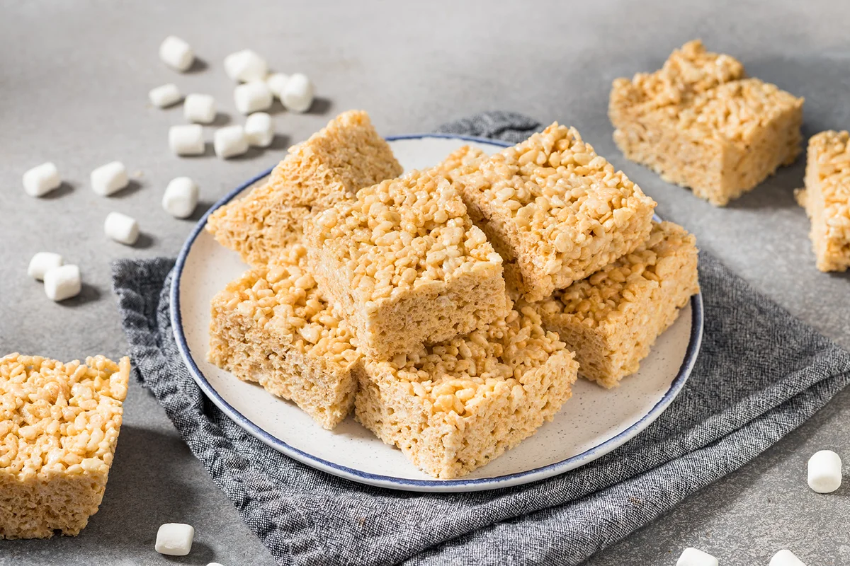 Sweet Homemade Rice Crispy Cereal Treats with Marshmallows and Butter