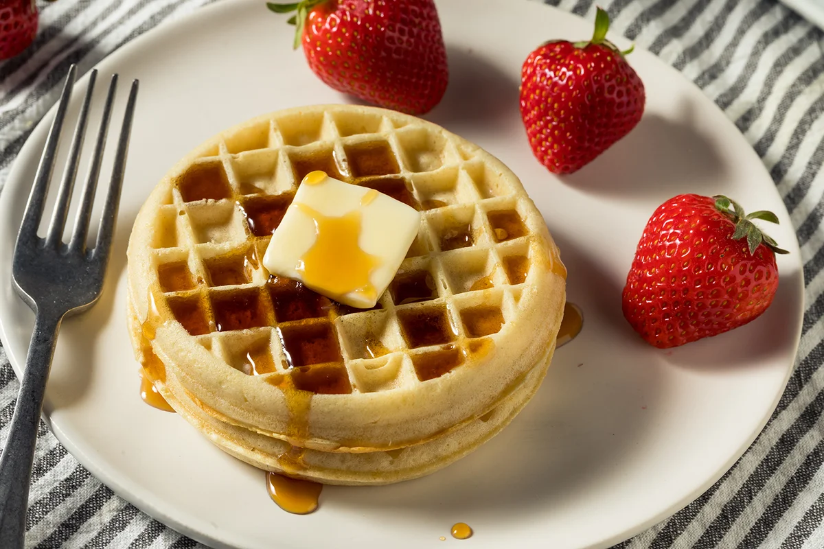 Healthy Cooked Frozen Waffles for Breakfast with Butter