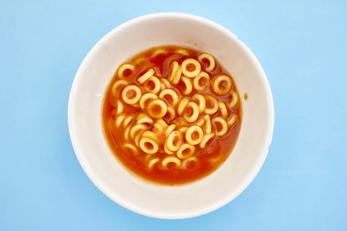 A studio photo of tinned spaghettios