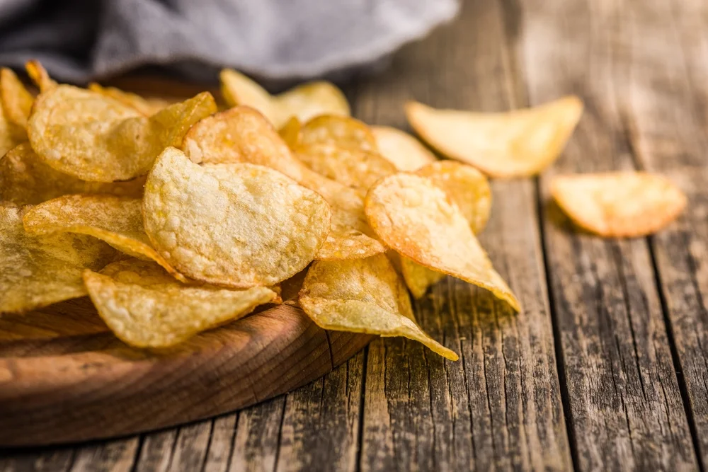 closeup of crispy potato chips