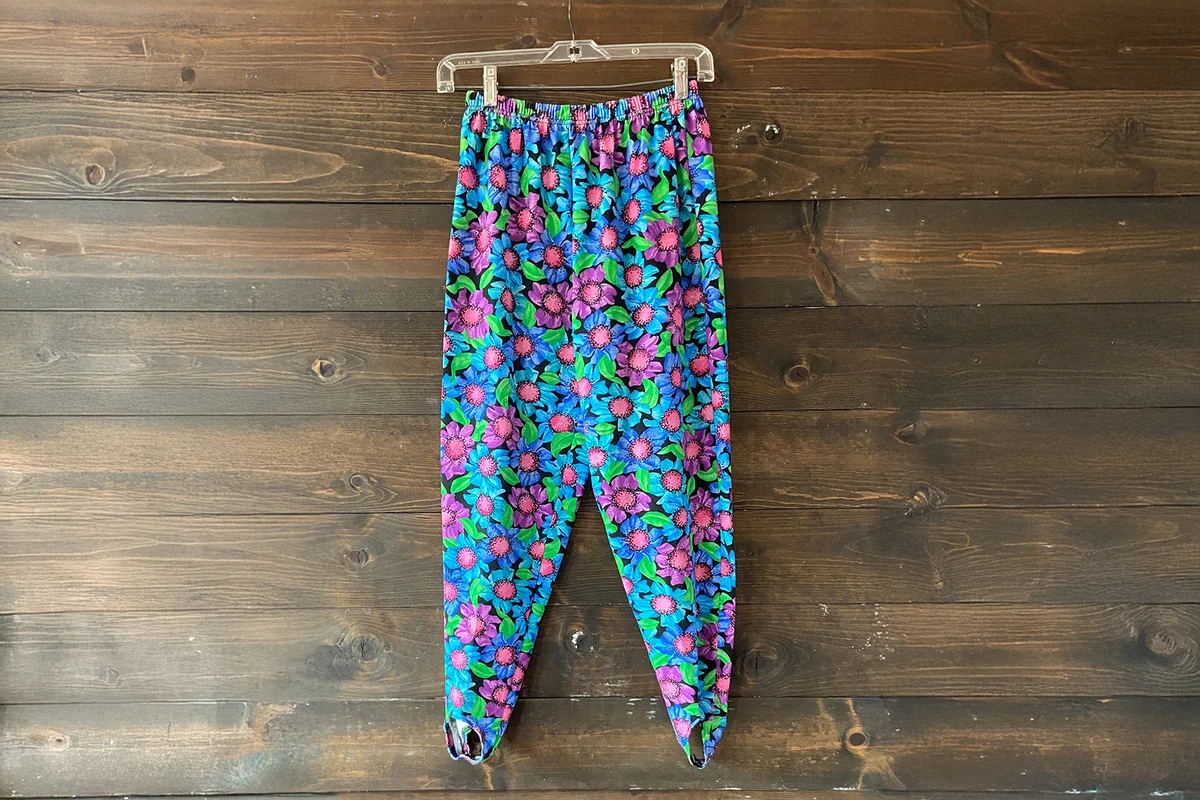 Vintage 80s 90’s stirrup pants / neon floral leggings