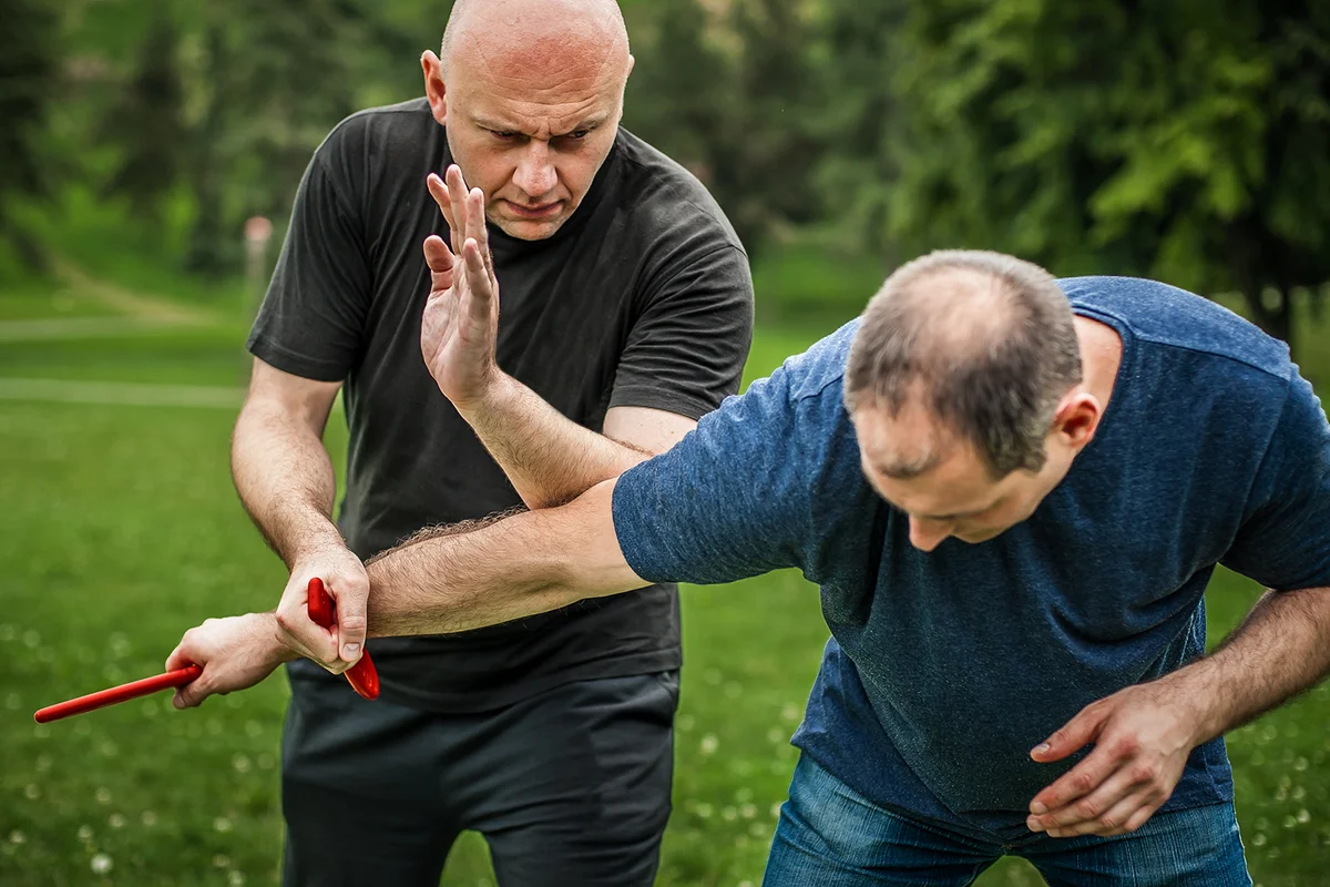 Kapap instructor demonstrates martial arts self defense fighting
