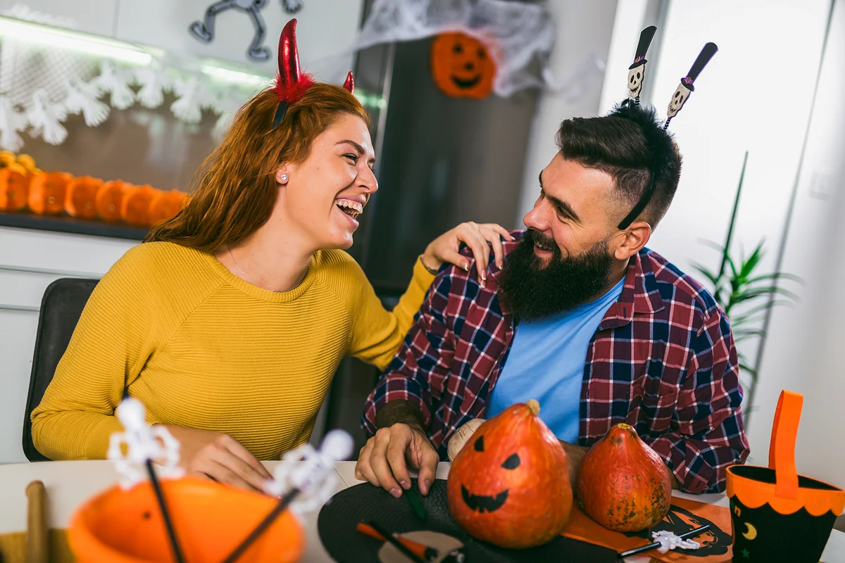 Happy couple on a celebration of Halloween