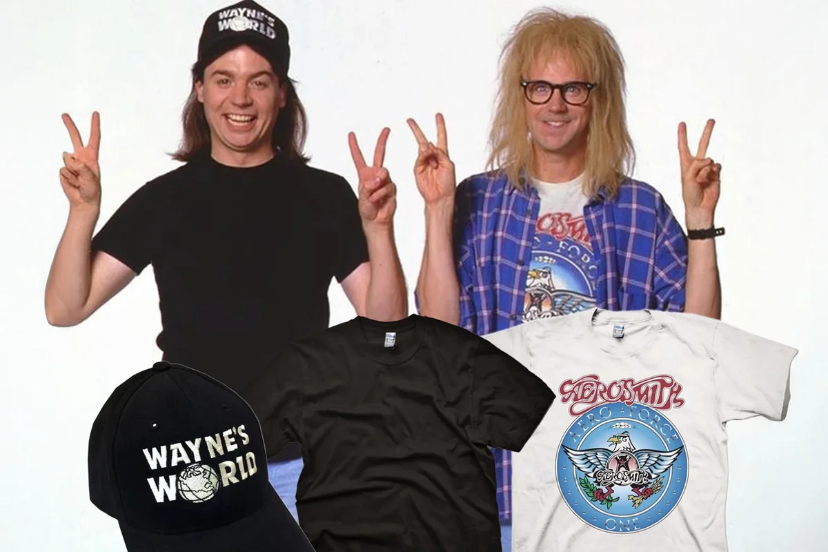 Wayne's World Garth Aerosmith T-shirt with Waynes Hat