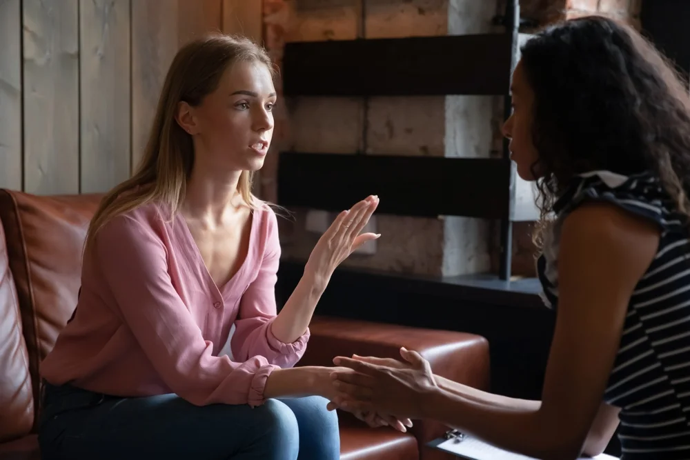 two women talking