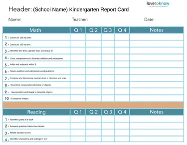 report card grades for kindergarten Templates  Editable with Common Core Standards Create and Customize Your Child's
