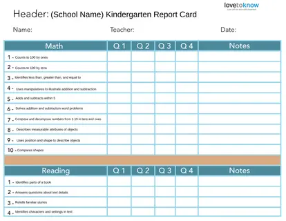 report card grades for kindergarten Kindergarten Report Card Free Google Docs Template