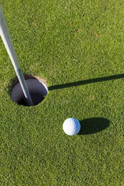 golf ball four inches from hole