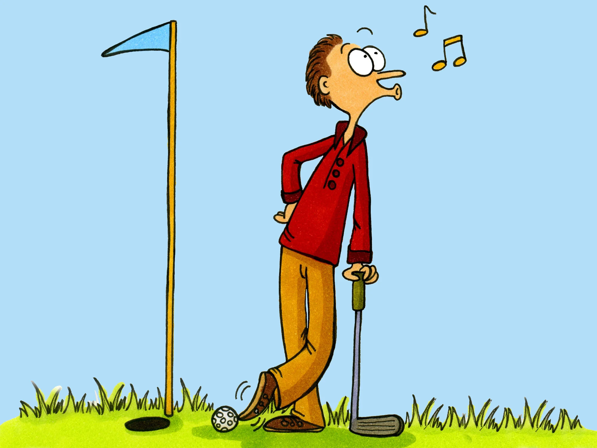 cheating golfer using a foot wedge
