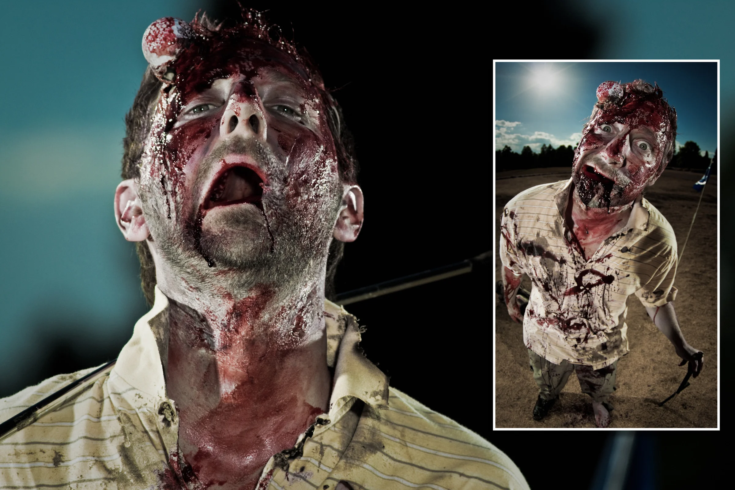 zombie golfer with ball stuck in head