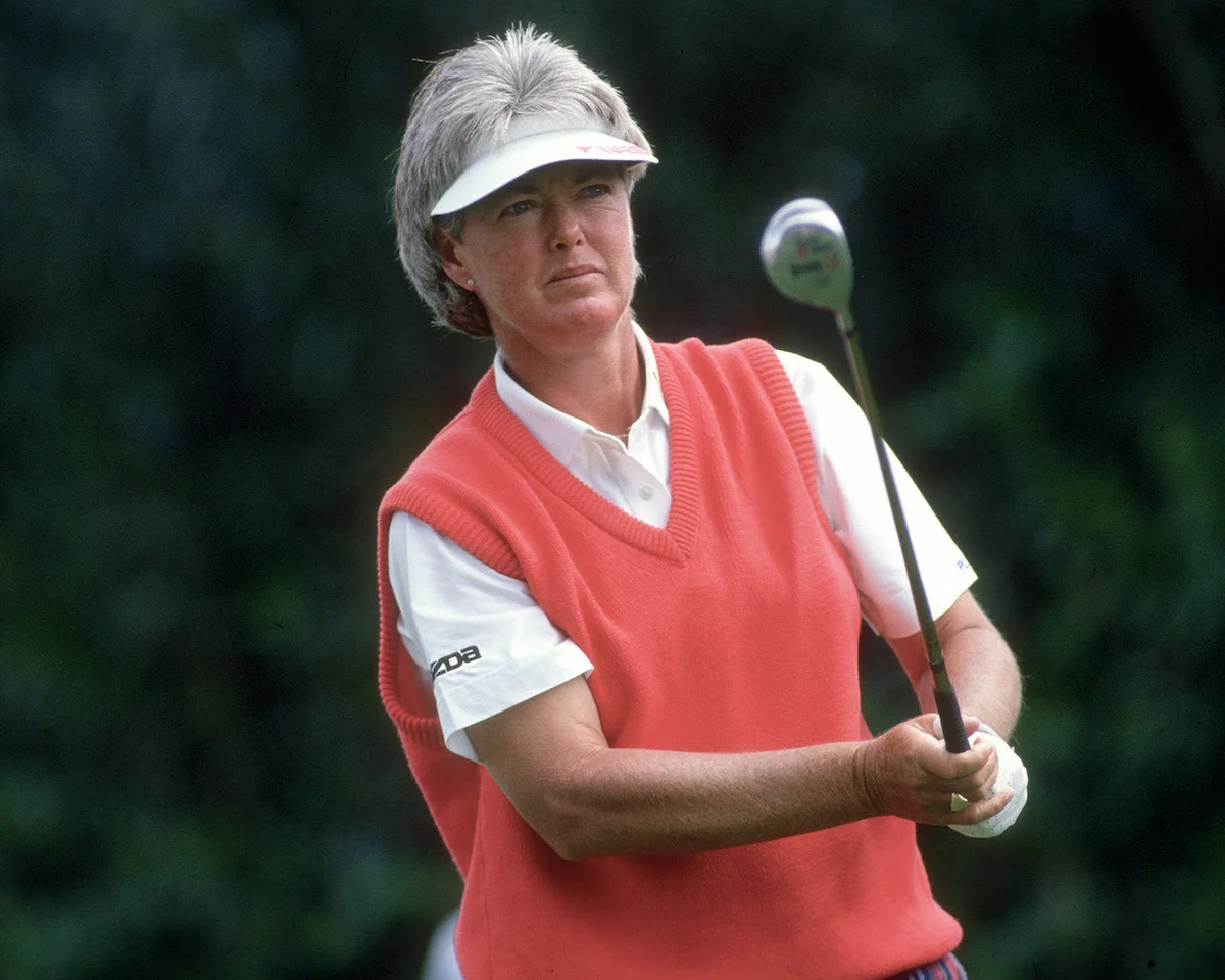 Pat Bradley watches her shot