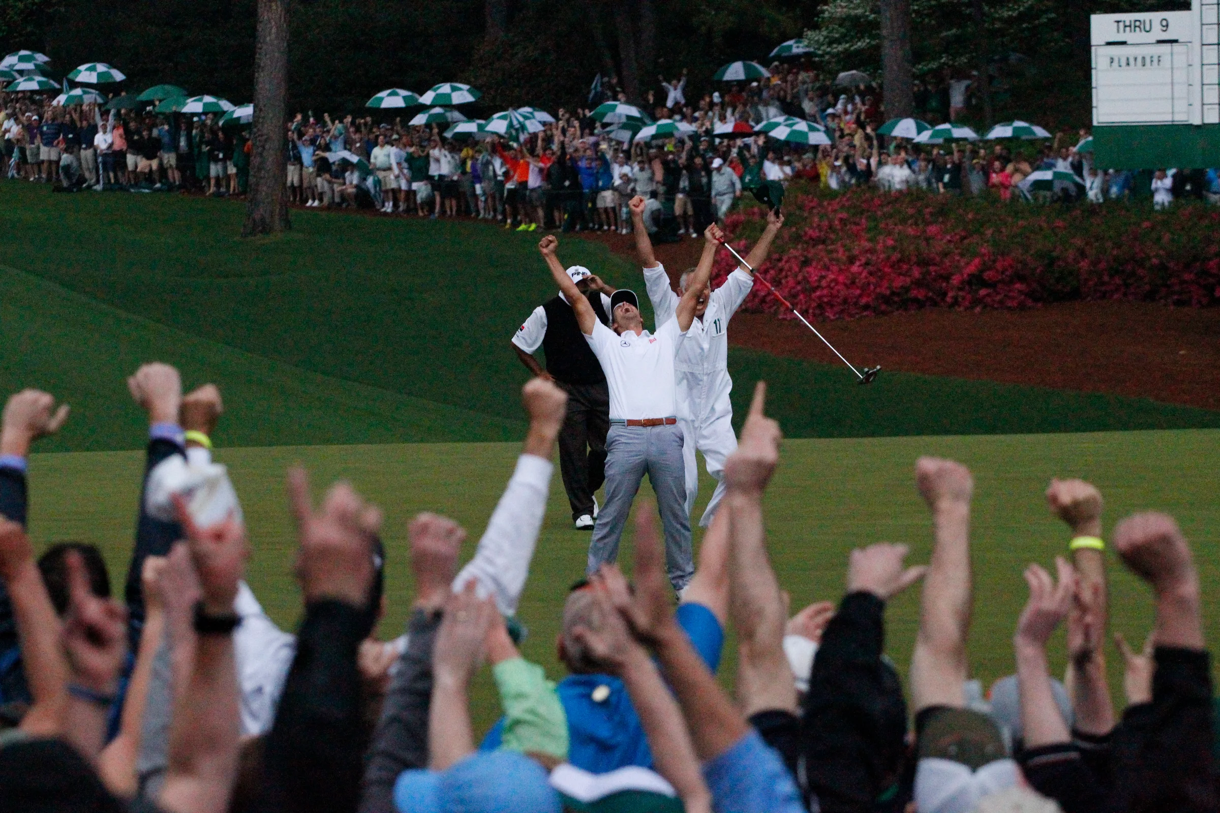 Adam Scott celebrates winning the 2013 Masters in a playoff