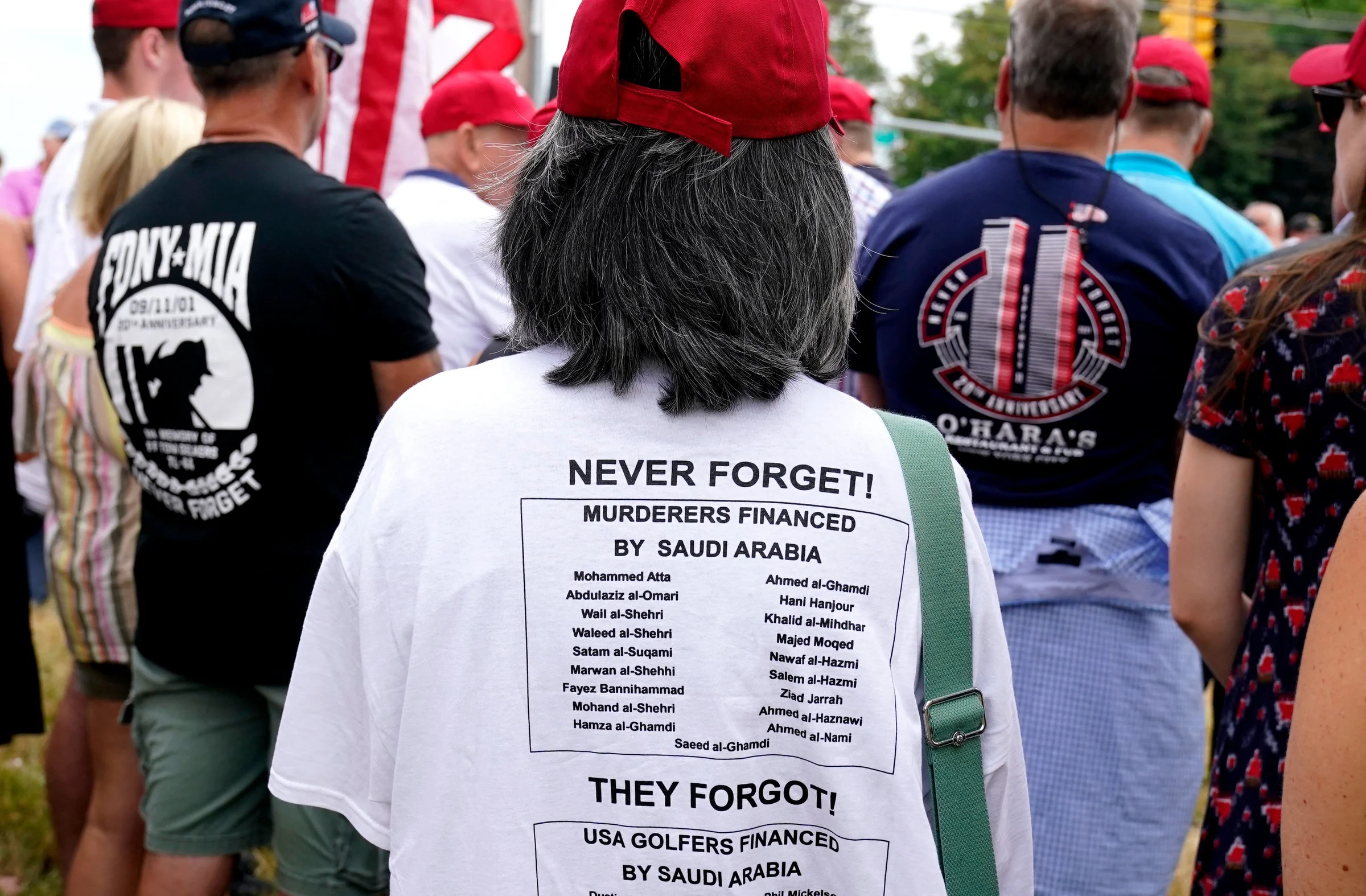 Protestors outside of a LIV Golf event in Bedminster, New Jersey