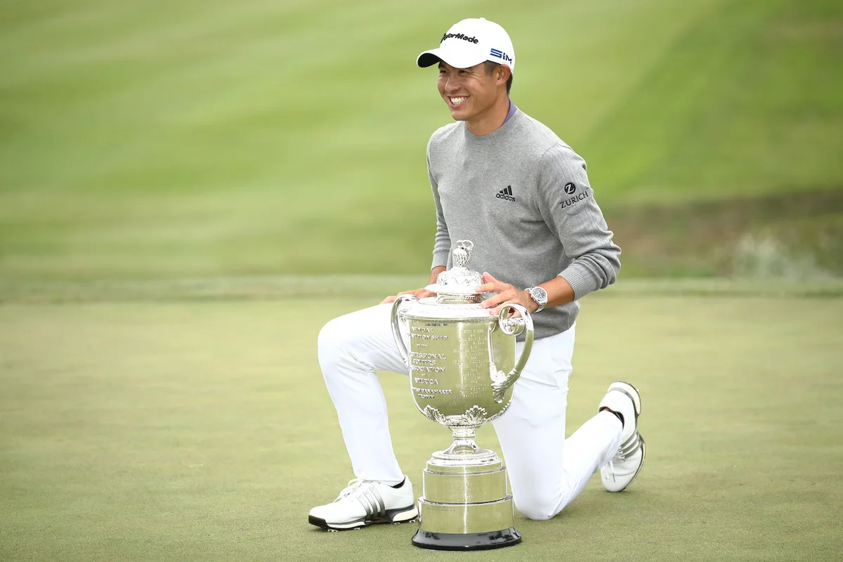 Collin Morikawa with Wanamaker Trophy