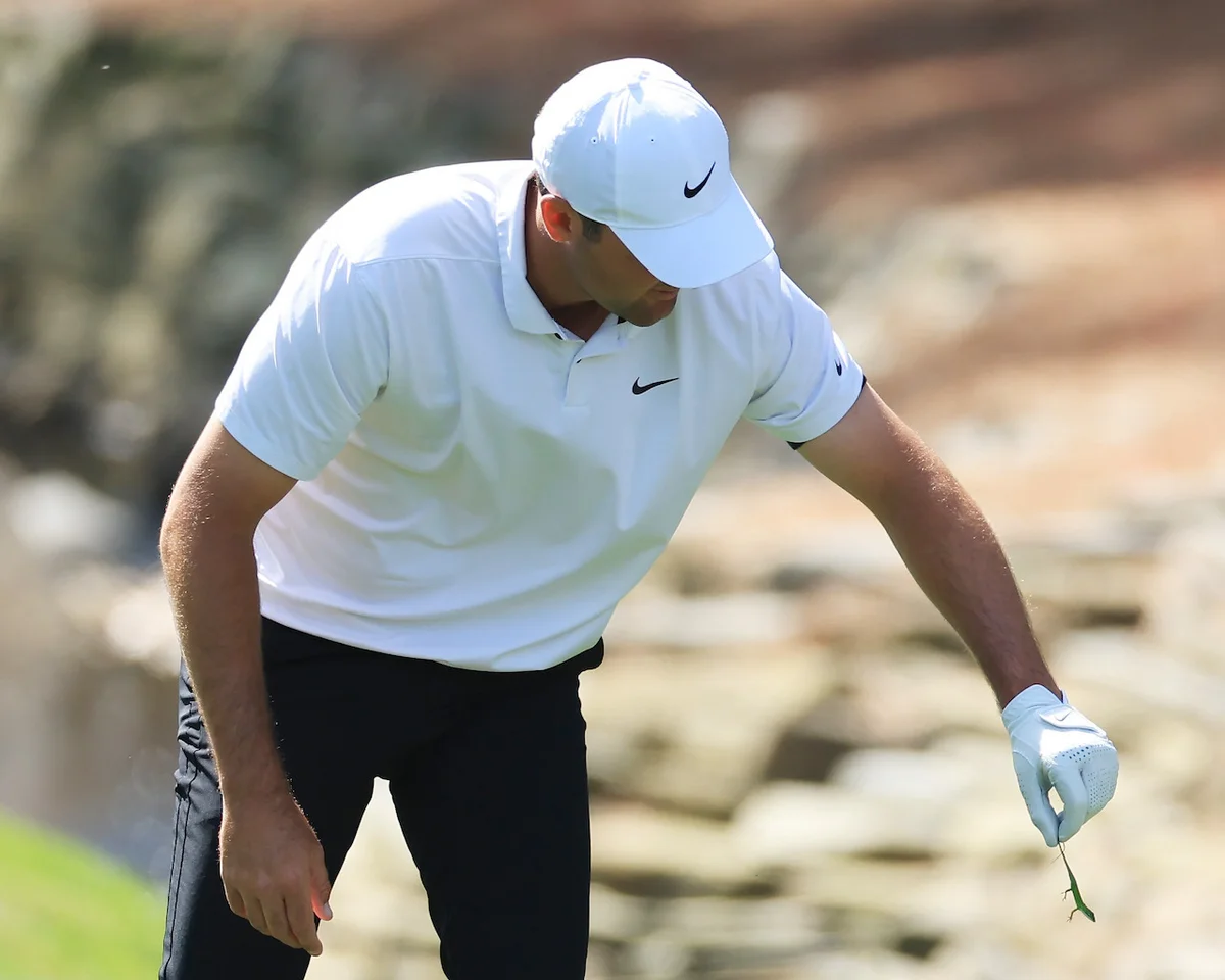Scottie Scheffler removes lizard at Masters