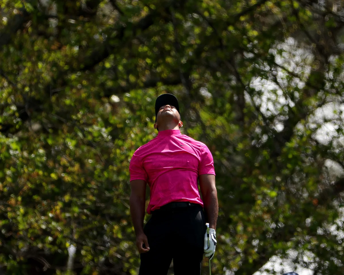 Tiger Woods shot reaction at Masters