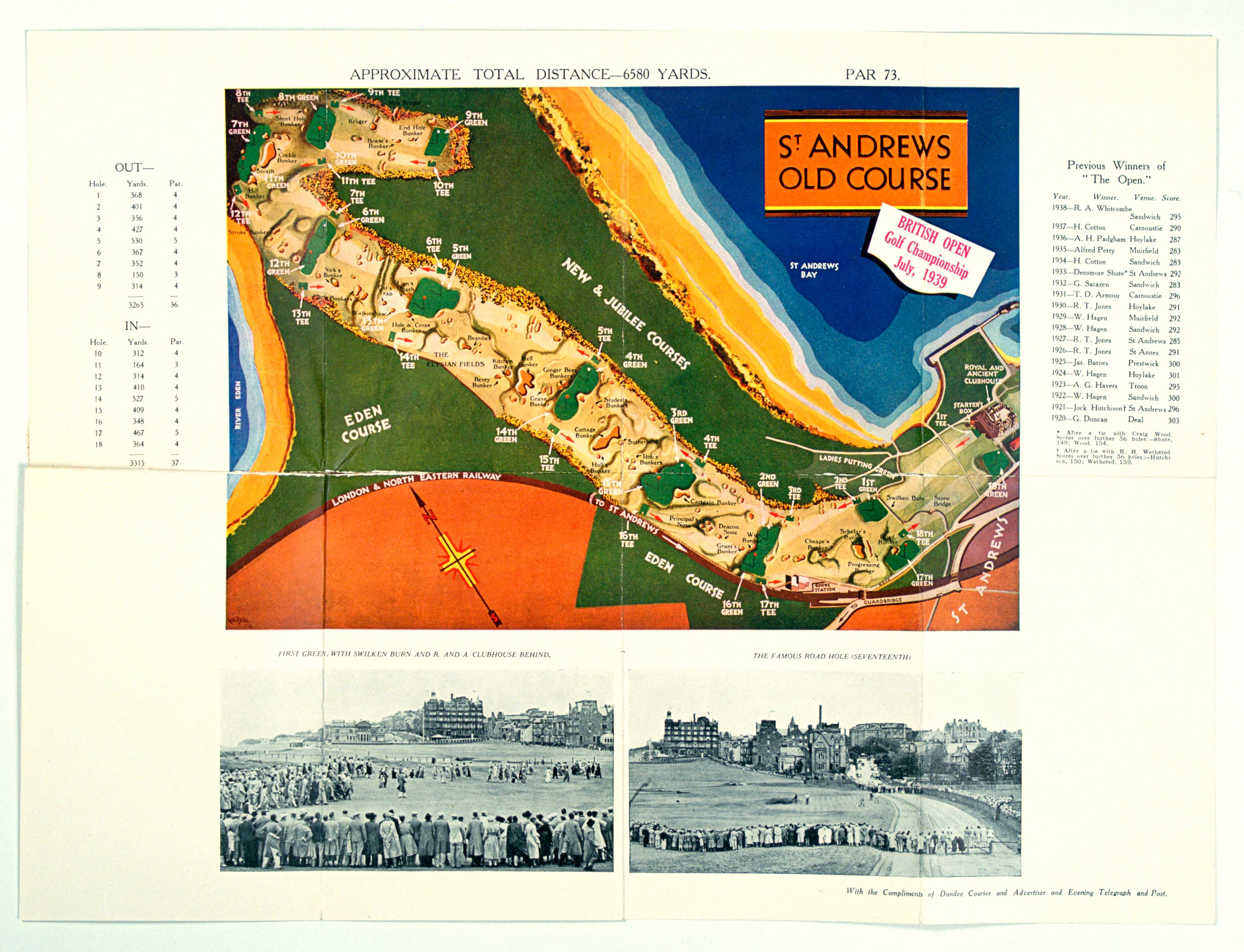 Map of St Andrews' Old Course routing