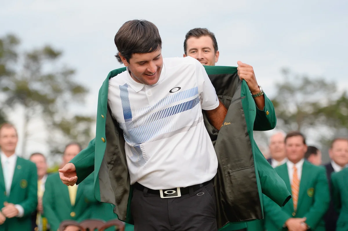 Bubba Watson receiving green Masters jacket