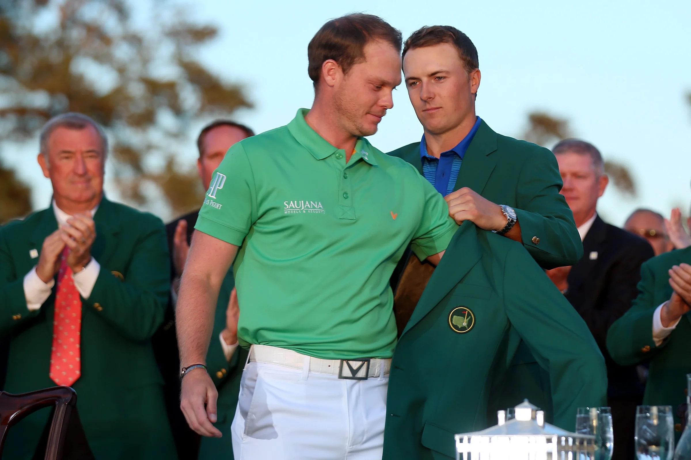 Jordan Spieth presents Danny Willet the Green Jacket