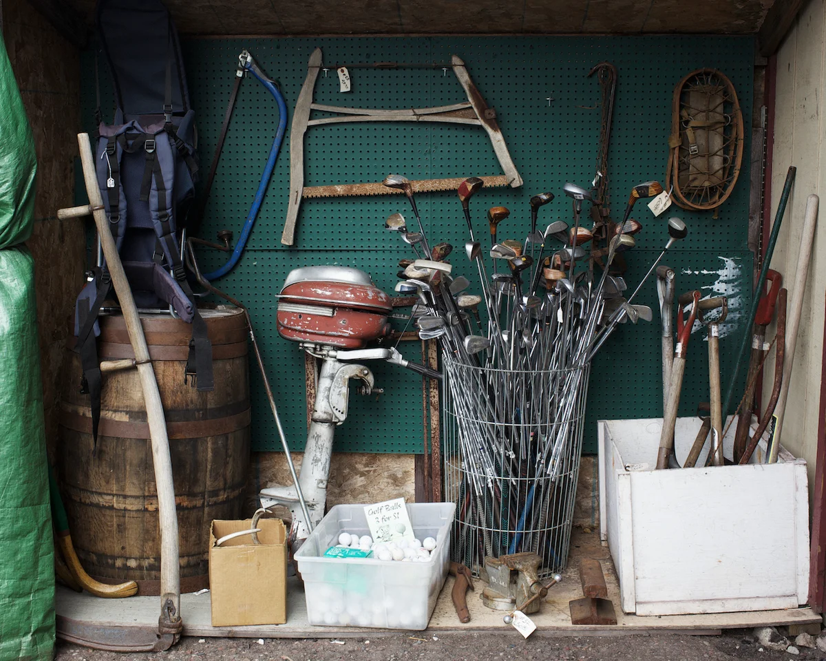 old golf clubs in garage