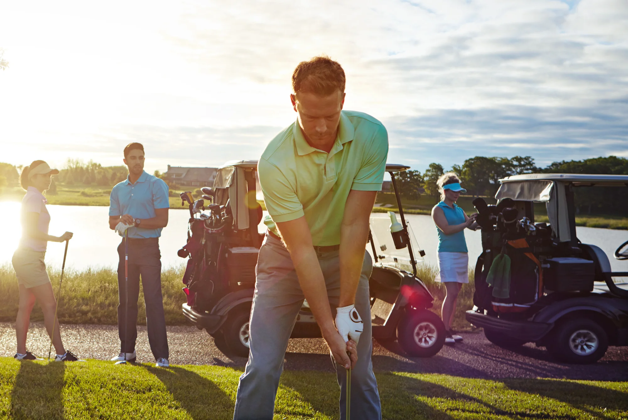 Golfer playing a competition with friends