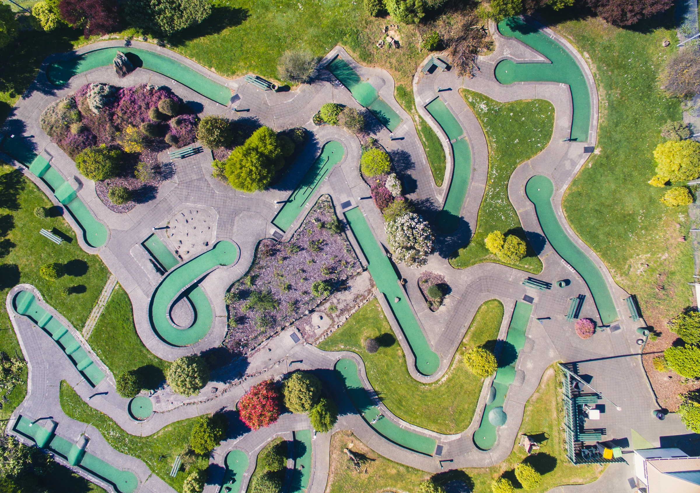 Aerial view of a mini golf course