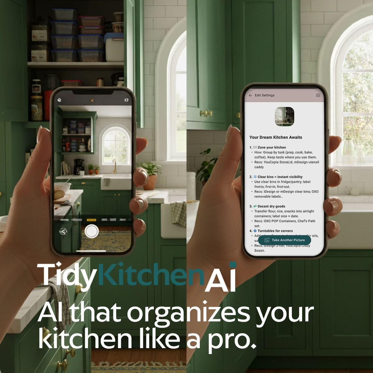 Kitchen organiser by taking a picture of a kitchen and uploading to the webapp