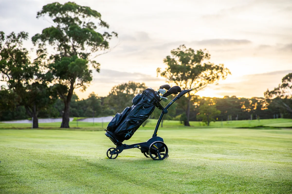 MGI Zip X1 electric push cart lifestyle photo