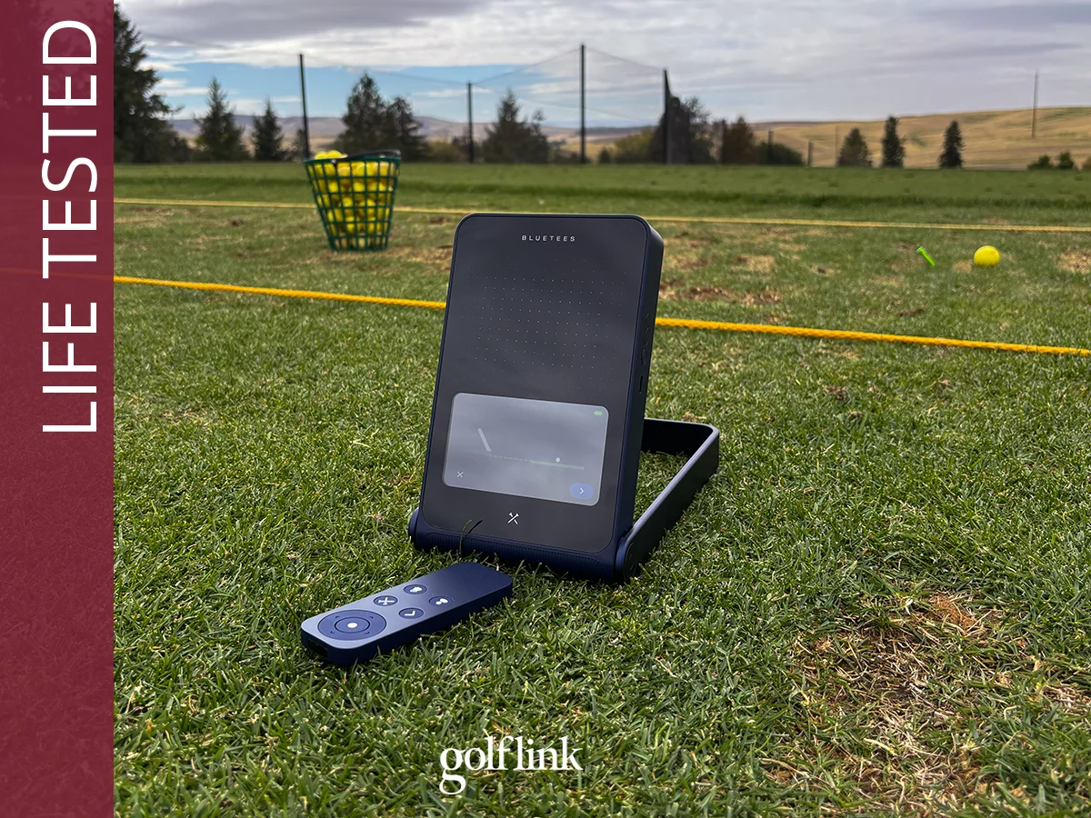 Blue Tees Rainmaker launch monitor during GolfLink testing