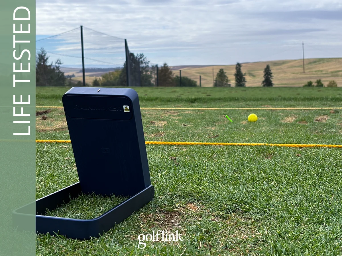 Blue Tees Rainmaker launch monitor during GolfLink testing